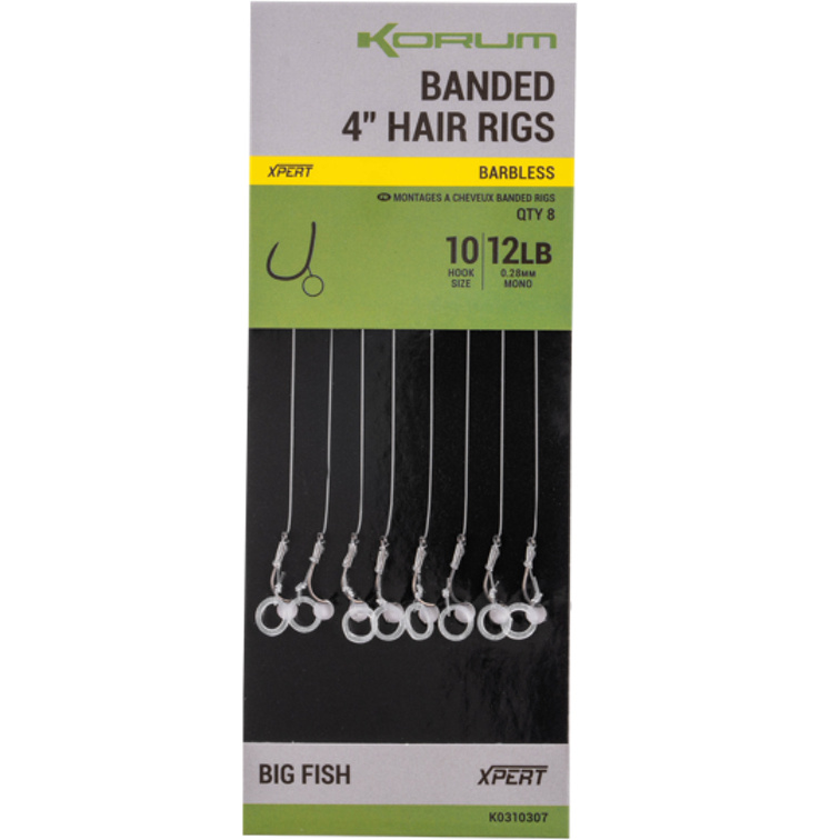Banded 4" Hair Rigs Barbed - Maat: 10. 12 lb 0.28 mm - Afbeelding 4